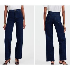 Madewell Jeans Size 33 Emmett Wide-Leg Dark Wash High Waist Welt Pockets Blue